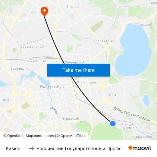 Каменный Карьер to Российский Государственный Профессионально-Педагогический Университет map