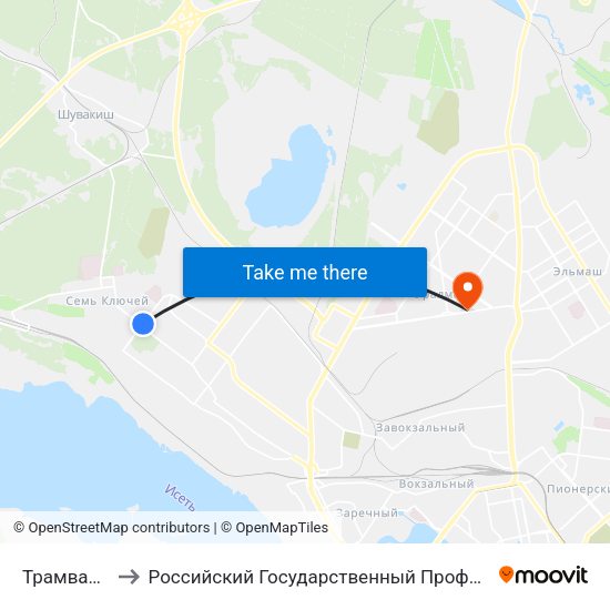 Трамвайное Кольцо to Российский Государственный Профессионально-Педагогический Университет map