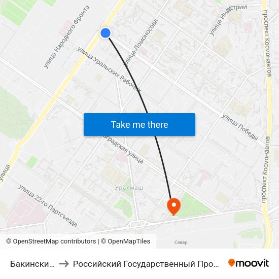 Бакинских Комиссаров to Российский Государственный Профессионально-Педагогический Университет map