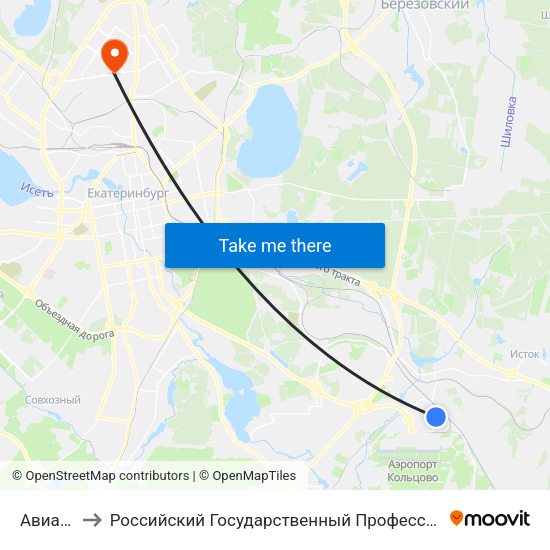 Авиагородок to Российский Государственный Профессионально-Педагогический Университет map