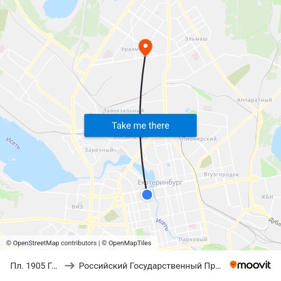 Пл. 1905 Года (Ул. 8 Марта) to Российский Государственный Профессионально-Педагогический Университет map