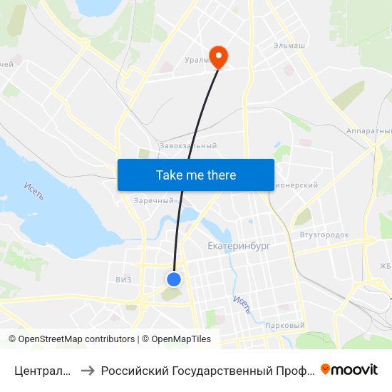 Центральный Стадион to Российский Государственный Профессионально-Педагогический Университет map