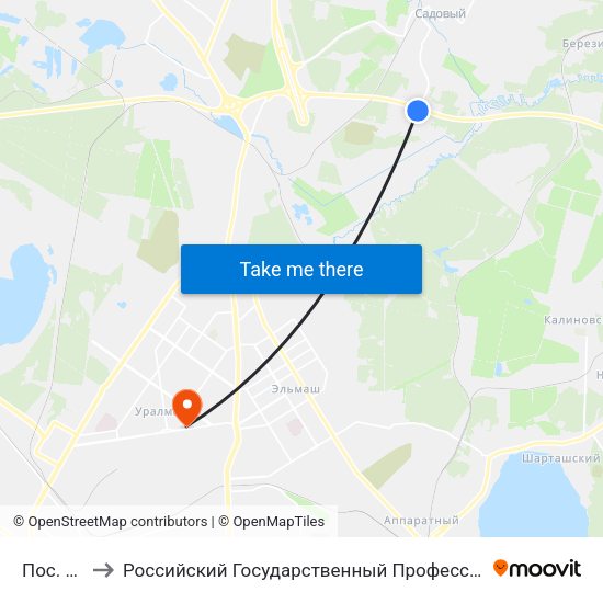 Пос. Ягодный to Российский Государственный Профессионально-Педагогический Университет map