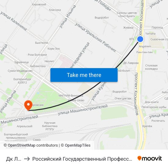 Дк Лаврова to Российский Государственный Профессионально-Педагогический Университет map