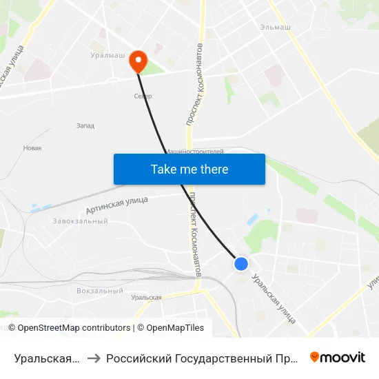 Уральская (Ул. Смазчиков) to Российский Государственный Профессионально-Педагогический Университет map