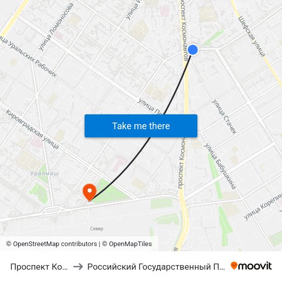 Проспект Космонавтов (Автобус) to Российский Государственный Профессионально-Педагогический Университет map