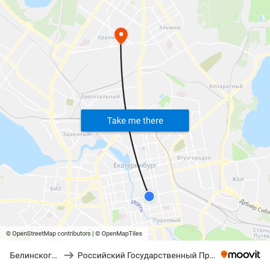 Белинского (Ул. Куйбышева) to Российский Государственный Профессионально-Педагогический Университет map