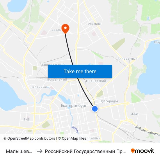 Малышева (Ул. Восточная) to Российский Государственный Профессионально-Педагогический Университет map
