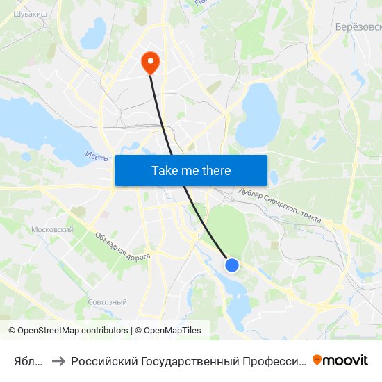 Яблоневая to Российский Государственный Профессионально-Педагогический Университет map