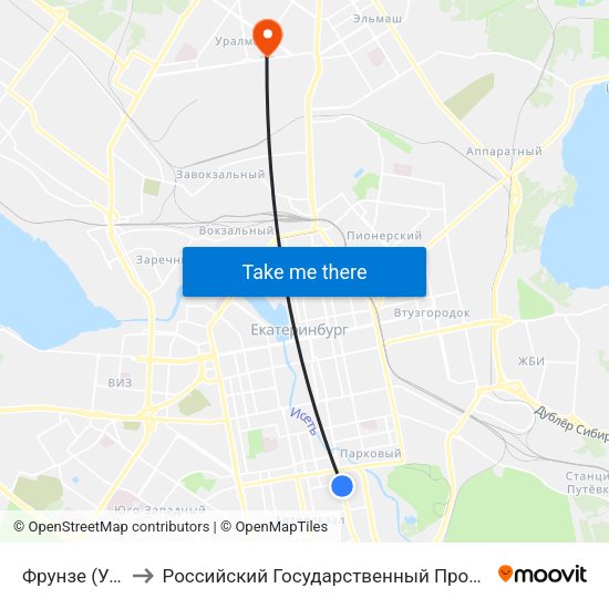 Фрунзе (Ул. Белинского) to Российский Государственный Профессионально-Педагогический Университет map