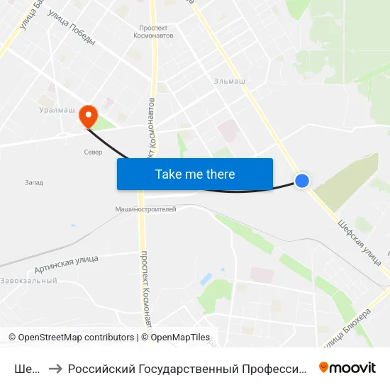 Шефская to Российский Государственный Профессионально-Педагогический Университет map