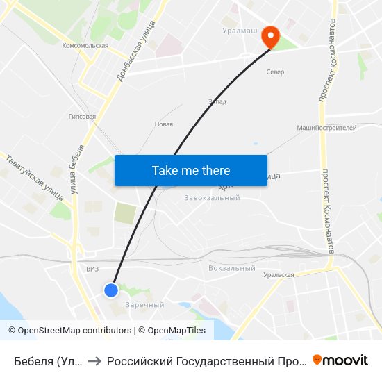 Бебеля (Ул. Опалихинская) to Российский Государственный Профессионально-Педагогический Университет map
