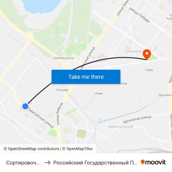 Сортировочная (Ул. Таватуйская) to Российский Государственный Профессионально-Педагогический Университет map