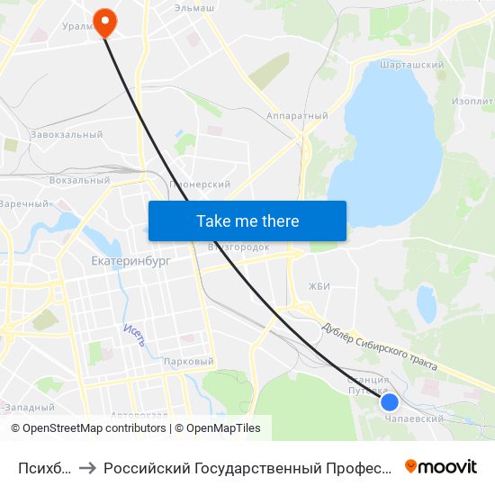Психбольница to Российский Государственный Профессионально-Педагогический Университет map