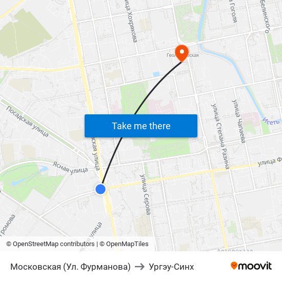 Московская (Ул. Фурманова) to Ургэу-Синх map