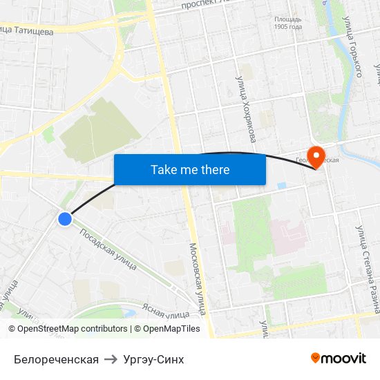 Белореченская to Ургэу-Синх map