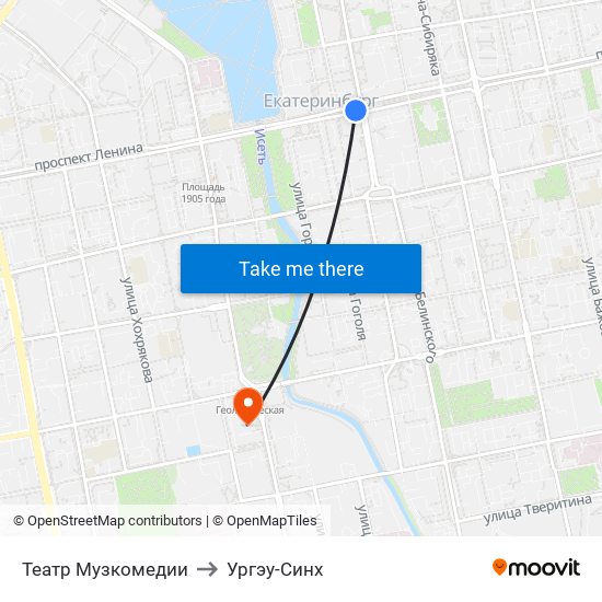 Театр Музкомедии to Ургэу-Синх map