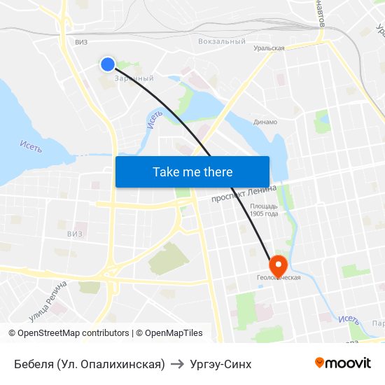 Бебеля (Ул. Опалихинская) to Ургэу-Синх map