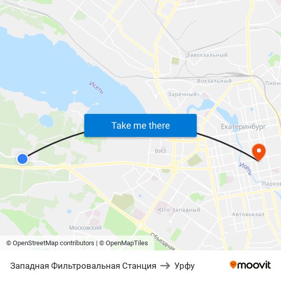 Западная Фильтровальная Станция to Урфу map