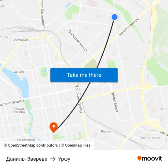 Данилы Зверева to Урфу map