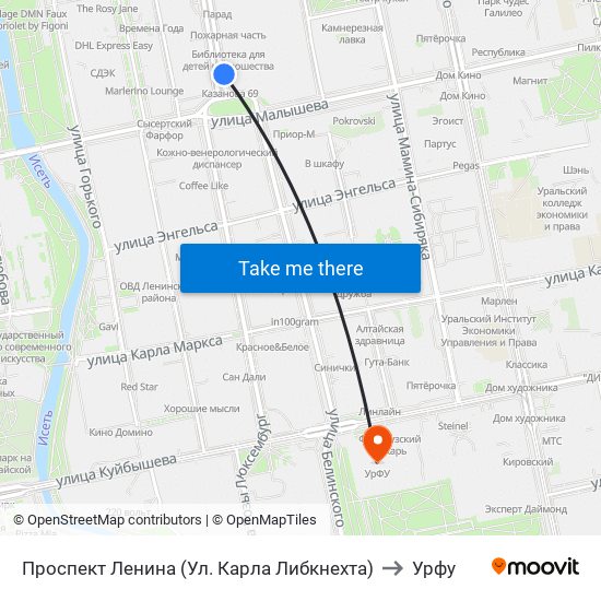 Проспект Ленина (Ул. Карла Либкнехта) to Урфу map