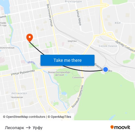 Лесопарк to Урфу map