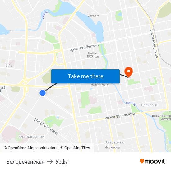 Белореченская to Урфу map