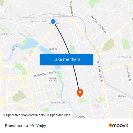 Вокзальная to Урфу map