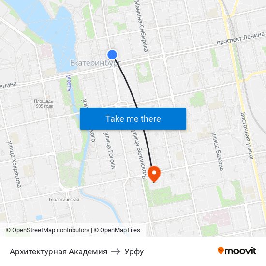 Архитектурная Академия to Урфу map