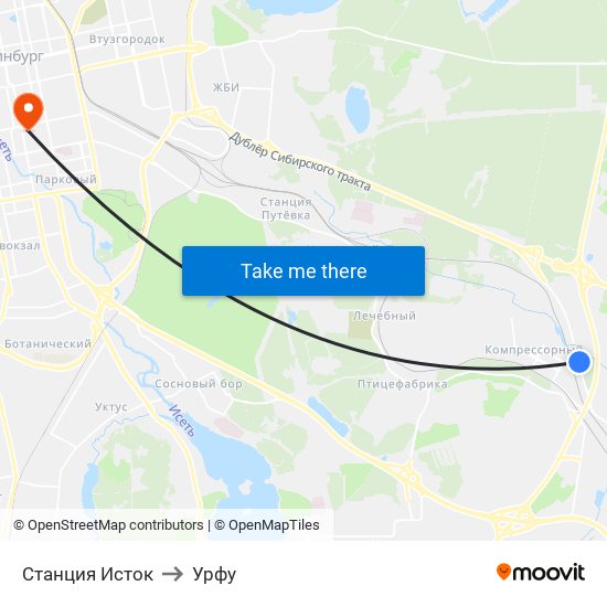 Станция Исток to Урфу map