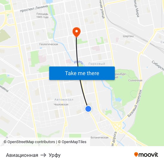 Авиационная to Урфу map