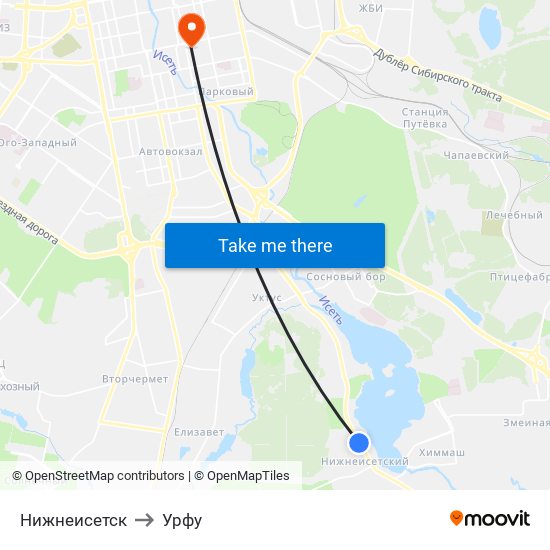 Нижнеисетск to Урфу map