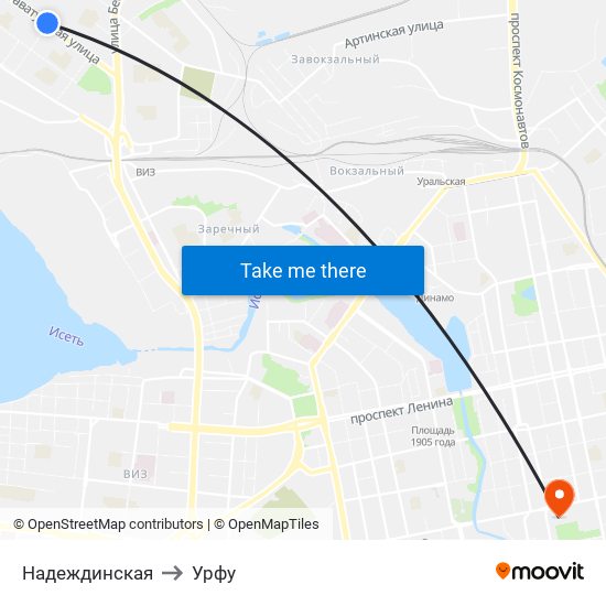 Надеждинская to Урфу map