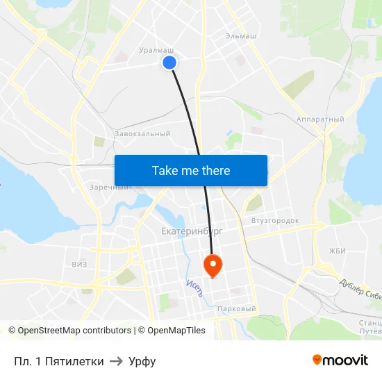 Пл. 1 Пятилетки to Урфу map