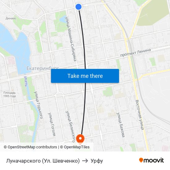 Луначарского (Ул. Шевченко) to Урфу map