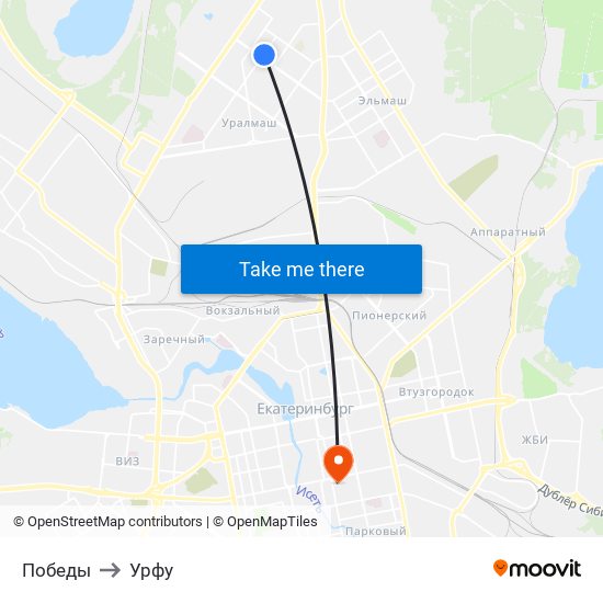 Победы to Урфу map