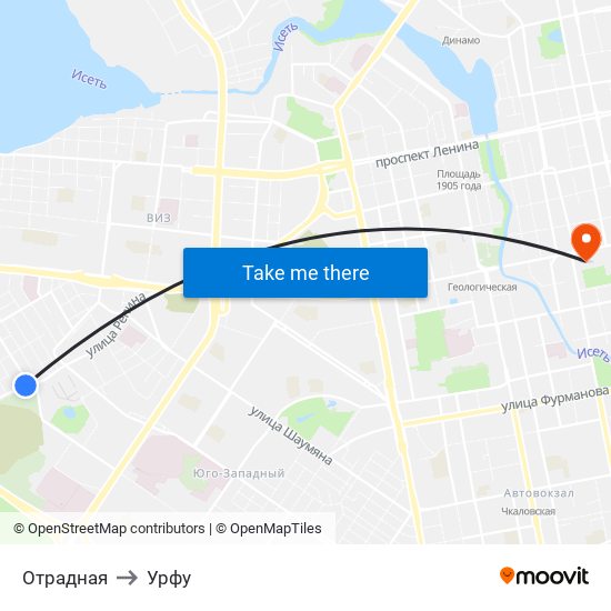 Отрадная to Урфу map