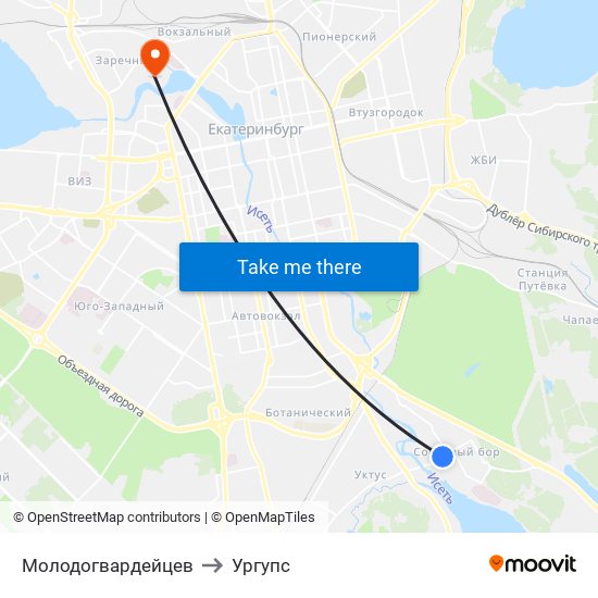 Молодогвардейцев to Ургупс map