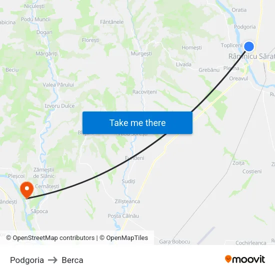 Podgoria to Berca map