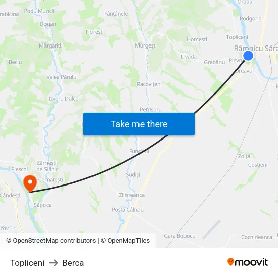 Topliceni to Berca map