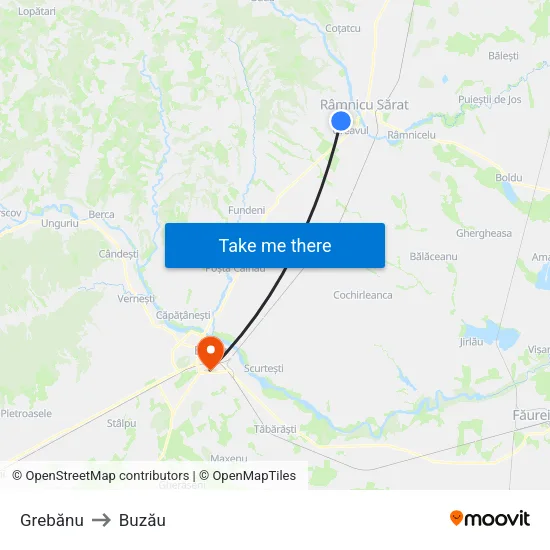 Grebănu to Buzău map