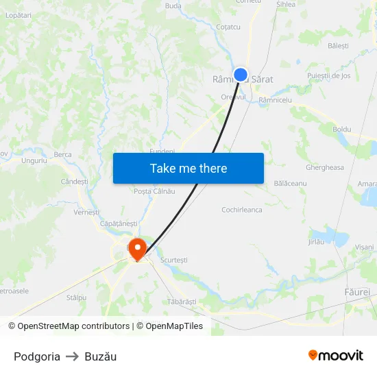 Podgoria to Buzău map