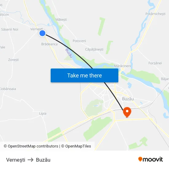 Vernești to Buzău map