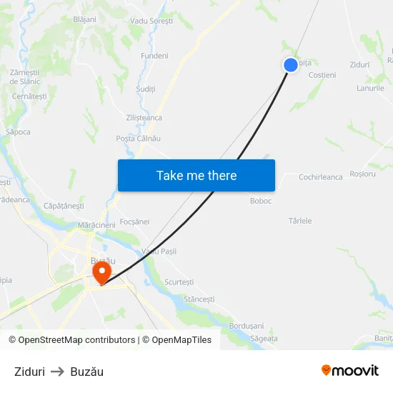 Ziduri to Buzău map