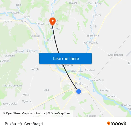 Buzău to Cernăteşti map