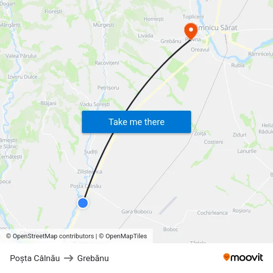 Poșta Câlnău to Grebănu map