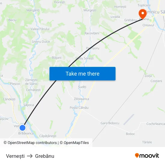 Vernești to Grebănu map