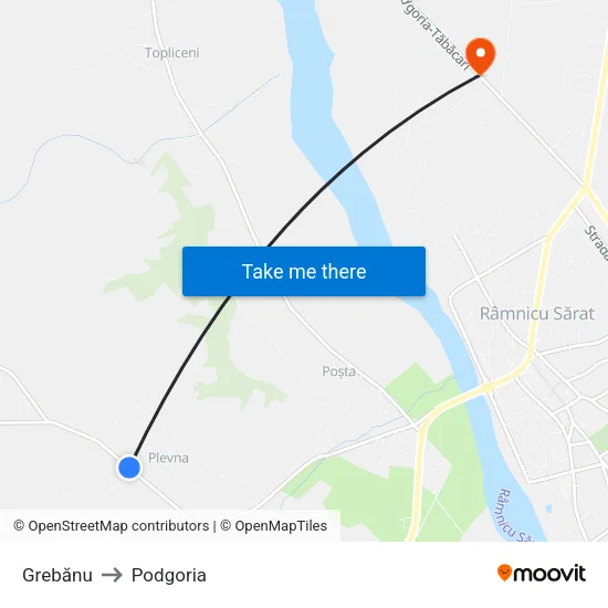 Grebănu to Podgoria map