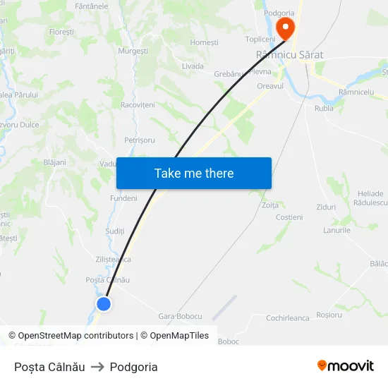 Poșta Câlnău to Podgoria map