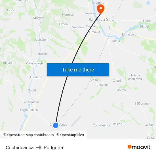Cochirleanca to Podgoria map
